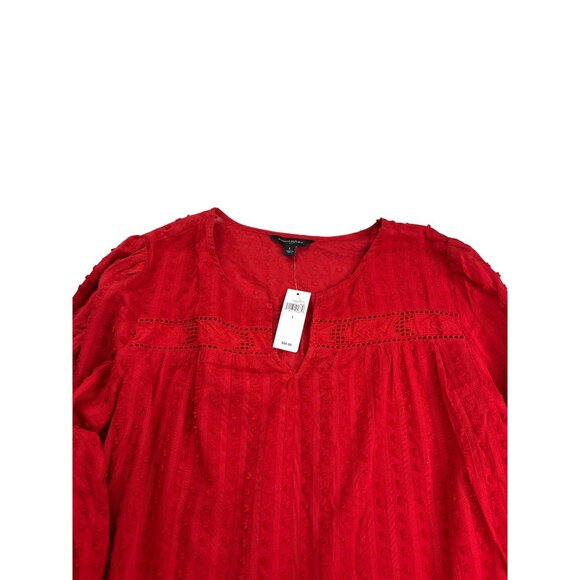 Banana Republic Factory Red Semi Sheer Swiss Dot Textured Long Sleeve Top L New - Picture 2 of 6